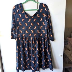 Plus Sized Blue Fox Dress with Foxes and keyhole back